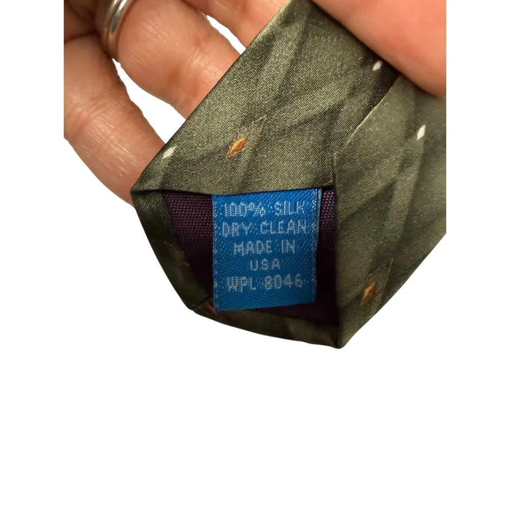 Savile Row Necktie Mens Olive Green‎ Diamond Geometric Silk Professional Classic